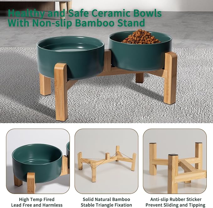 Elevated Ceramic Dog Bowl, 3.6 Cups Dog Food and Water Bowl Set with Stand | 6.1'' Double Dog Feeding Dishes, Non-Slip Raised Dog Feeder for Small and Medium Breeds, 28.74 OZ / 850 ML, White - Image 3