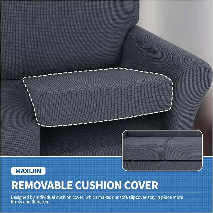 MAXIJIN 3 Piece Couch Covers for 2 Cushion Couch Super Stretch loveseat Sofa Cover for Dogs Pet Proof Furniture Protector Non Slip Magic Couch Slipcover Washable (71"-91", Gray) - Image 3