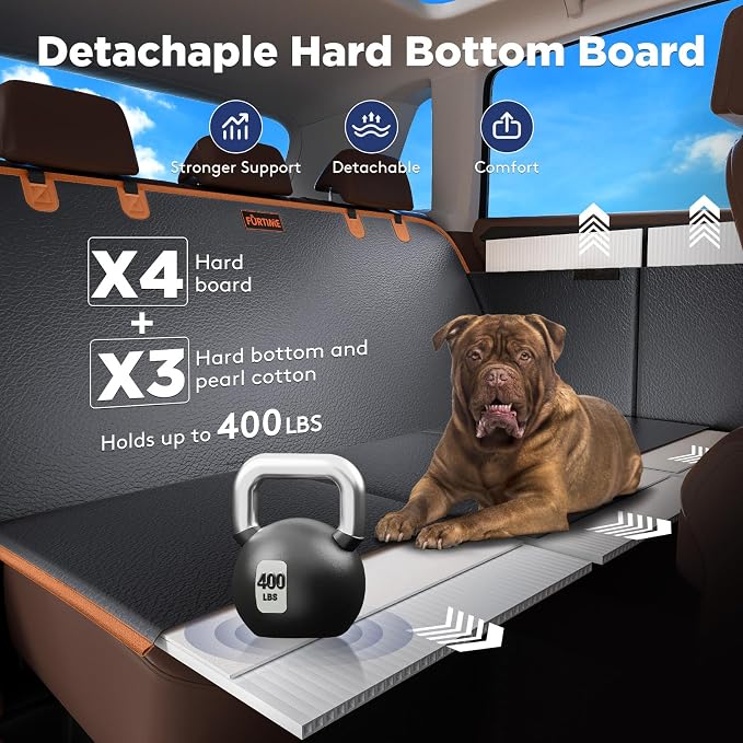 FURTIME XL Back Seat Extender for Dogs, Hard Bottom Seat Cover for Truck | Upgraded PU Leather Waterproof Anti-Scratch, 400LBS Supports, Large Space Dog Car Seat Cover for Full Size Truck SUV - Image 3