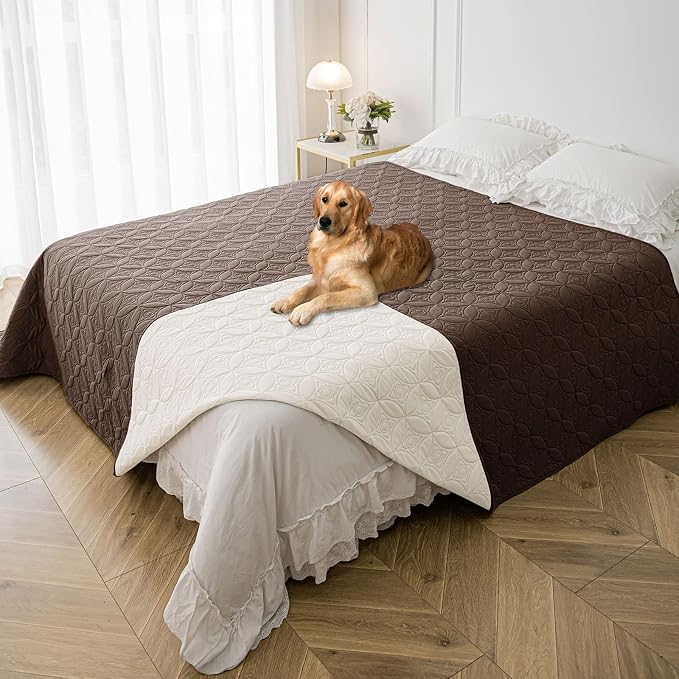 Waterproof Couch Cover for Dogs - Washable Pets Furniture Protector | TPU Leak-Proof Liner, Lightweight & Reversible, Fits Chair, Sofa, Bed, 82" x 82" , Chocolate/Cream by TuffeelHome