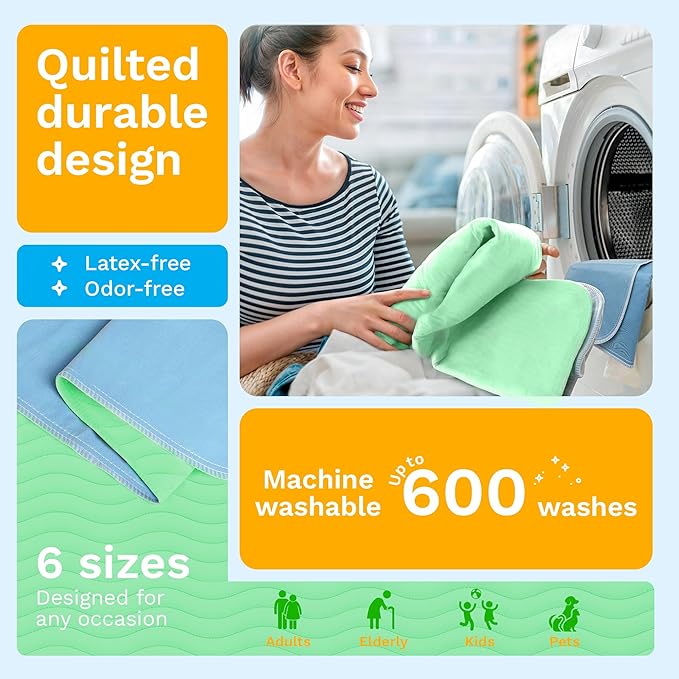 GREEN LIFESTYLE® Washable Underpads - Heavy Absorbency Reusable Bedwetting Incontinence Pads for Kids, Adults, Elderly, and Pets - Toddler Mattress Pads for Bed, Sofa, Floor (Pack of 2 - 30x34) - Image 6