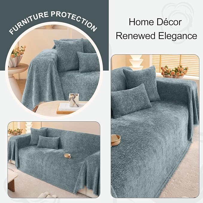 ROOMLIFE Couch Cover Boho Sofa Covers for 3 Cushion Couch Washable Blue | Furniture Protector Sofa Couch Cover for Dogs, Soft Breathable Sofa Slipcover, Couch Throw Blankets with Tassels 71''X118'' - Image 7