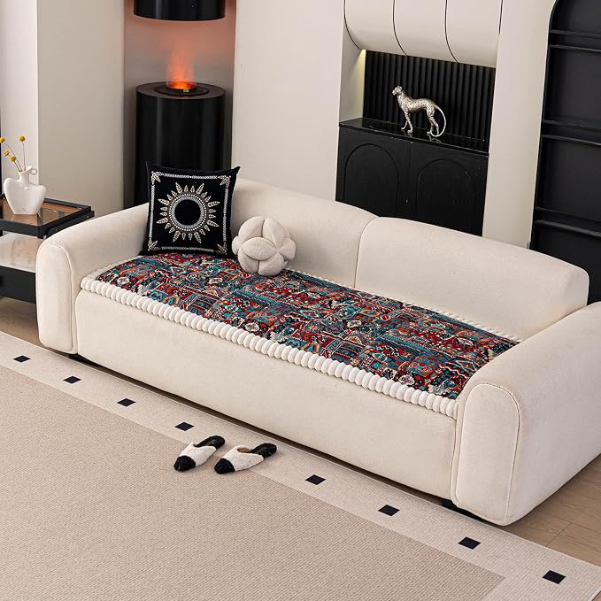 VClife Boho Eclectic Textured Sofa Cover, Ethnic Retro Dog Couch Cushion Cover for 3 Cushion Couch Sofa, Plush Soft Anti Slip and Washable Couch Cover for Sectional L Shape Sofa - Image 4