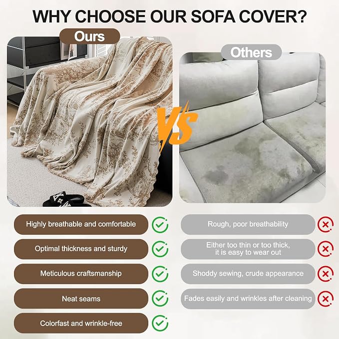 ROOMLIFE Couch Cover 3 Cushion Sofa, Washable Non Slip Furniture Sofa Protector Cover, Soft Chenille Sofa Slipcovers Sectional L Shape Dogs Couch Cover Throw Blanket with Tassels 71''X118'' - Image 4