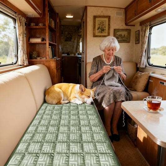 Paw Cart Couch Cover Caravan Quilted Sofa Topper Greek Key Pattern Washable Non Slip Soft Pet Protector for Any Type of Couch (Avocado,W 35“ x D 35” 1 Piece) by ZYXFYY