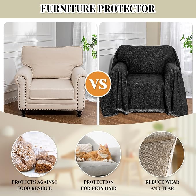 MEETSKY Oversized Chair Cover, Chenille Armchair Couch Cover for Single Sofa, Couch Cover for Dog, Recliner Chair Covers for Pet, Black, 71" X 91" - Image 8