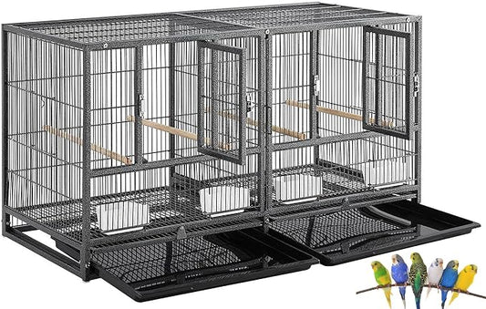 Single Stackable Sturdy Wrought Iron Center Divided Breeder Breeding Bird Flight Double Home Cage Side Nest Box Doors for Aviaries Canaries Cockatiels Finches Budgies Small Parrots by Mcage
