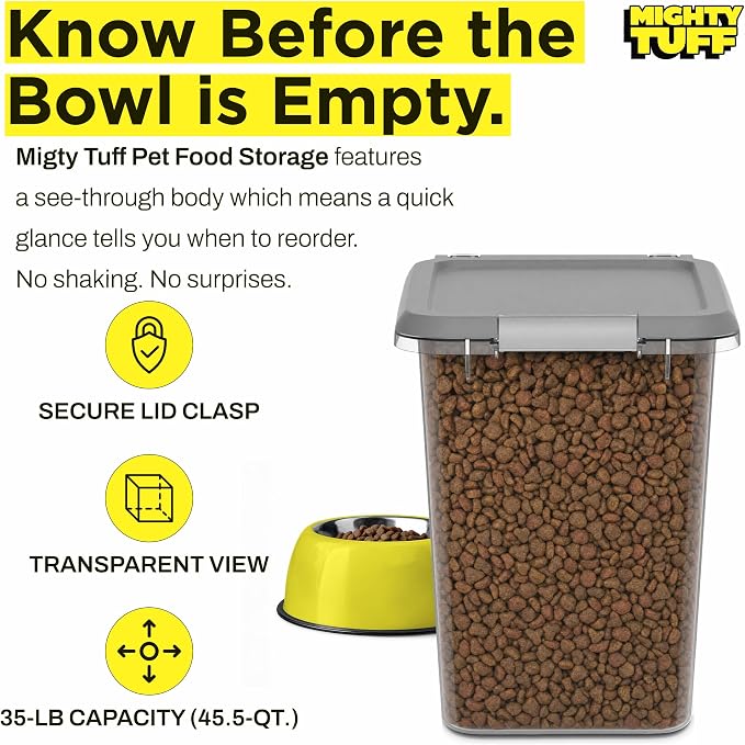 Mighty Tuff 35 lb Pet Food Storage Container with Airtight Lid, Clear | Secure lid clasp helps keep dog and cat food fresh while the clear container simplifies pantry organization. - Image 3