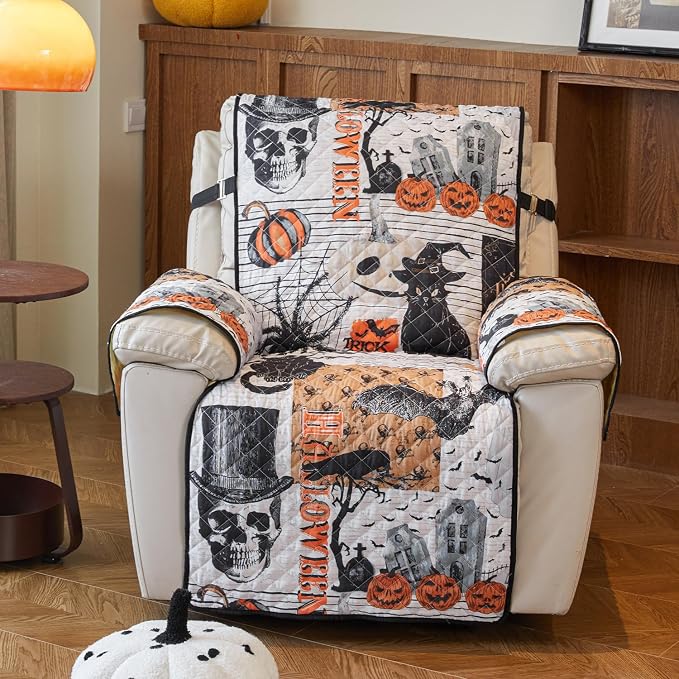 EVENHUG Halloween Sofa Cover for Festival Home Decorations Slipcover Furniture Protector Washable Couch Cover with Non Slip and Elastic Straps for Kids Pets Dogs (Recliner) - Image 6