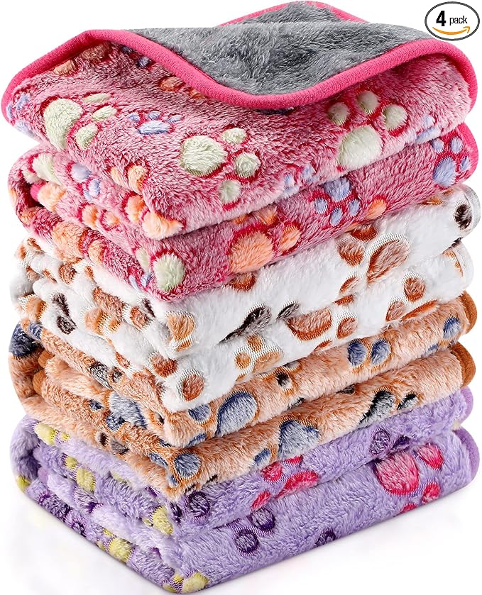 Reginary 4 Pcs Waterproof Guinea Pig Blankets Washable Small Animal Fleece Bedding Absorbent Guinea Pig Cage Liners Reusable Training Pee Pad Pet Sleep Mat for Hamster(Paw Print,35 x 24 Inch) by Reginary