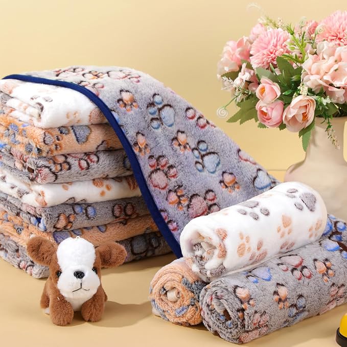 Chumia 40 Pcs Dog Blankets Soft Fluffy Fleece Washable Puppy Sleep Blankets Small Mat for Pets Throw Warm Bed Mat for Dog Puppy Cat (Brown,White,Black,Blue,Paw) - Image 4