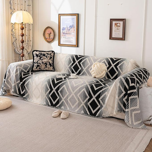 ROOMLIFE Couch Cover 3 Cushion Sofa, Washable Non Slip Furniture Sofa Protector Cover, Soft Chenille Sofa Slipcovers Sectional L Shape Dogs Couch Cover Throw Blanket with Tassels 71''X118'' by ROOMLIFE