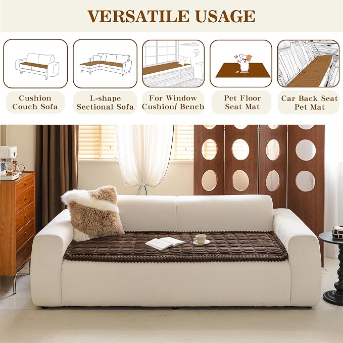 MYSKY HOME Couch Covers for 3-4 Cushion Sofa Pet Friendly, Couch Cover for Dogs, Sofa Covers for Pets Washable, Soft Non-Slip Sofa Slipcovers Furniture Protector Covers, Chococlate, 27.6" x 82.7" - Image 4