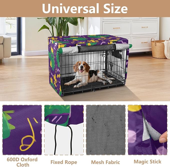 Dog Crate Cover Kennel Cover for Dog Cages Breathable for Wire Cage Indoor Outdoor Purple Mardi Gras Crocodile - Image 4