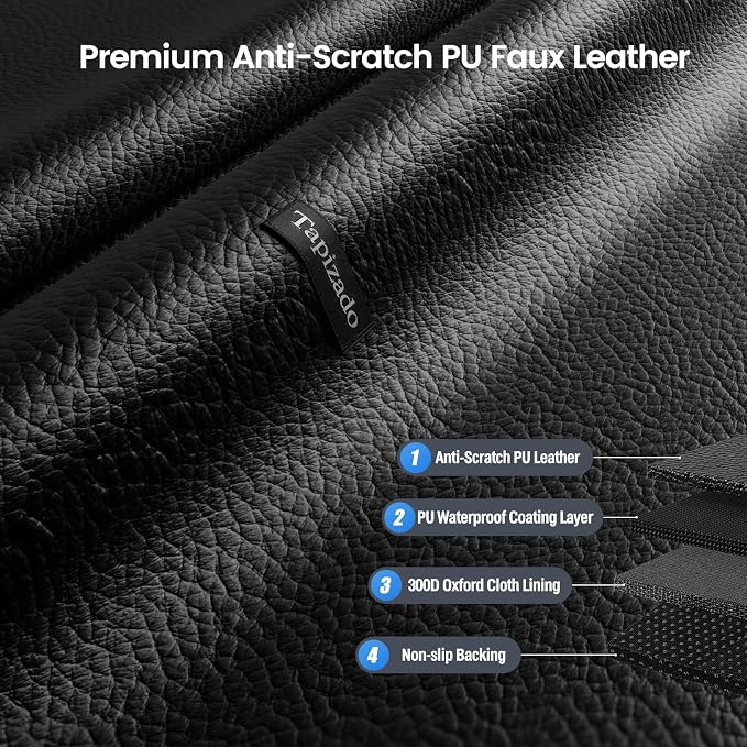 SUV Cargo Liner for Dogs with PU Leather, Waterproof Pet Trunk Cover with Taller Side Panels, Dog Seat Mat for SUVs Vans with Bumper Flap Protector, Non-Slip, Large Size Universal Fit, Black - Image 3