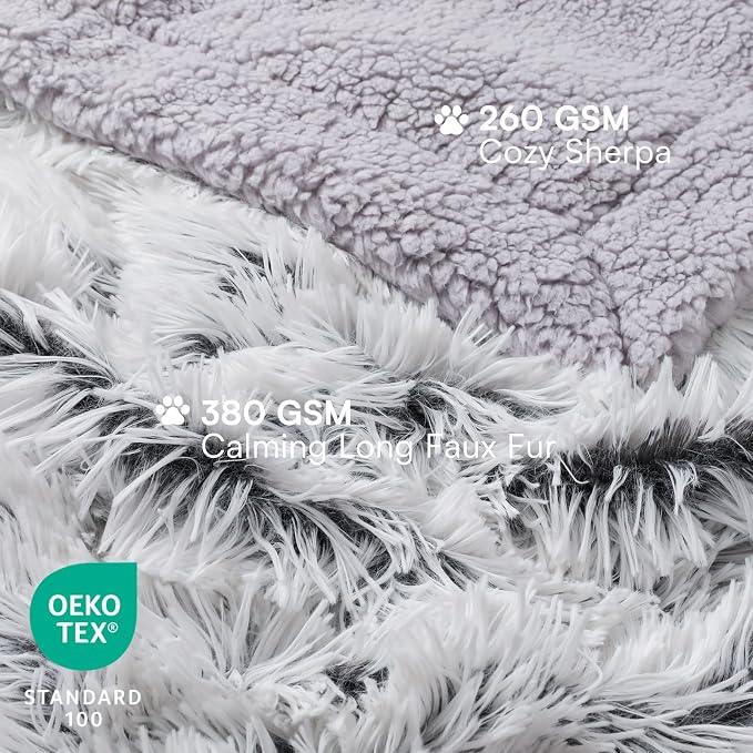 Luciphia Large Waterproof Dog Blanket Pet Washable Liquid Proof Furniture Protector Medium Shaggy Plush Calming Long Faux Fur Bed Cover for Couch Cat Blankets Kitten Doggy, Mist Grey, 40" x 50" - Image 2