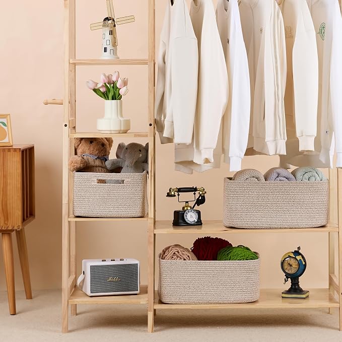 MiniArk Large Storage Baskets for Organizing, 17 x 13 x 7.5” Closet Shelf Baskets for Clothes Blanket Towels, Baby Nursery, Toy Bins Box, Woven Rope Baskets, 4 Packs Mixed Brown - Image 3