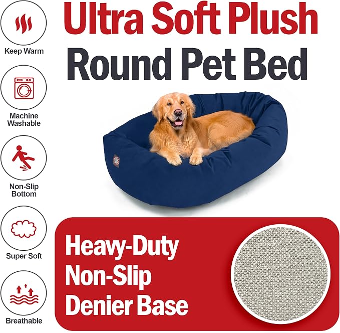 Majestic Pet 40 Inch Suede Calming Dog Bed Washable – Cozy Soft Round Dog Bed with Spine Support for Dogs to Rest Their Head - Fluffy Donut Dog Bed 40x29x9 (Inch) - Round Pet Bed Large – Navy (2025) - Image 6