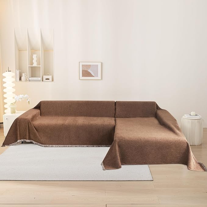 MEETSKY Couch Cover Sofa Cover Washable,Chenille Sofa Covers for 2 Cushion Couch Sofa, Sofa Slipcover Loveseat Pet Couch Covers for Sectional Sofa, 71" x 118", Camel - Image 8
