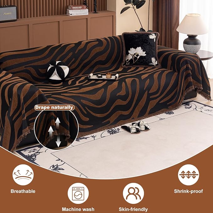 ROOMLIFE Leopard Couch Cover Boho Sofa Covers for 3 Cushion Couch Washable | Furniture Protector Sofa Couch Cover for Dogs, Soft Breathable Sofa Slipcover, Couch Throw Blankets with Tassels 71''X134'' - Image 2