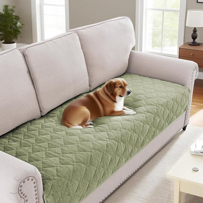 H.VERSAILTEX Couch Cover Chenille Pet Fuzzy Sofa Covers for 3 Cushion Couch Anti Slip Washable Sofa Slipcovers with Strap Soft Couch Protector Cover for Dogs Cats Kids(34.5" x 82", Tender Green) by HVERSAILTEX
