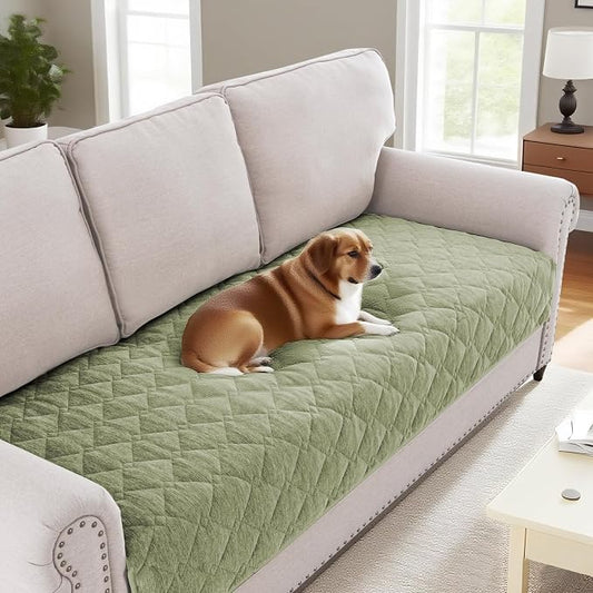 H.VERSAILTEX Couch Cover Chenille Pet Fuzzy Sofa Covers for 3 Cushion Couch Anti Slip Washable Sofa Slipcovers with Strap Soft Couch Protector Cover for Dogs Cats Kids(34.5" x 82", Tender Green) by HVERSAILTEX