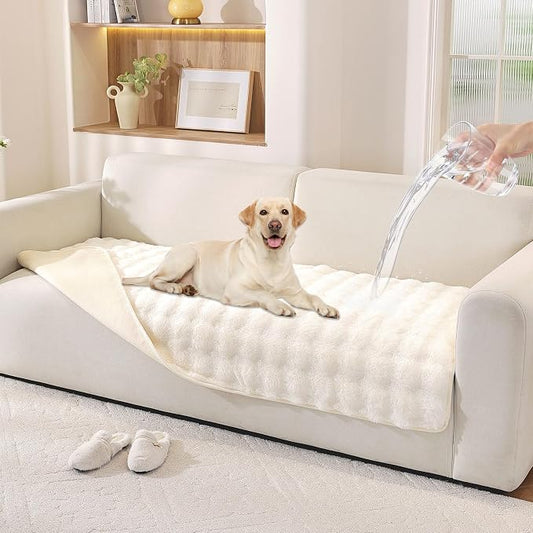 Waterproof Dog Bed Cover Non Slip Couch Covers for Dogs Washable Faux Fur Sofa Cover Couch Covers for 3 Cushion Couch Sofa Pet Friendly (Off White) by Hittun