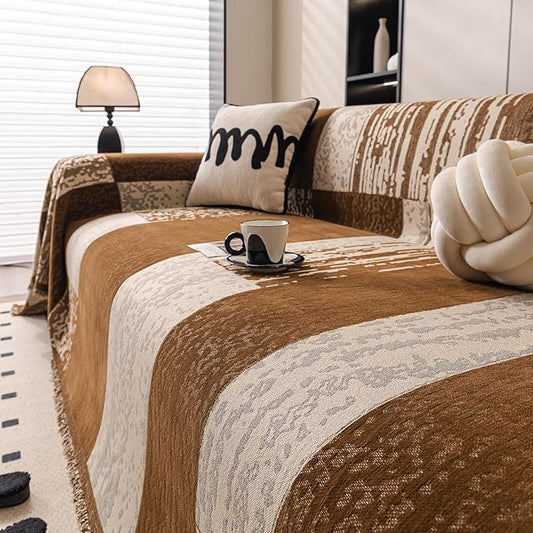 ROOMLIFE Boho Couch Covers for Sofa Washable for 2 Cushion Couch Chenille | Furniture Protector Sofa Couch Cover for Dogs, Soft Breathable Sofa Slipcover, Couch Throw Blankets with Tassels 71''X118'' by ROOMLIFE