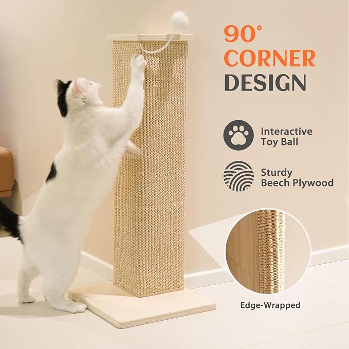 PETKARAY Couch Corner Cat Scratcher, 28'' Corner Wall Scratching Post, Sisal Cat Scratch Pad for Sofa & Furniture Protection with Toy Ball - Image 4