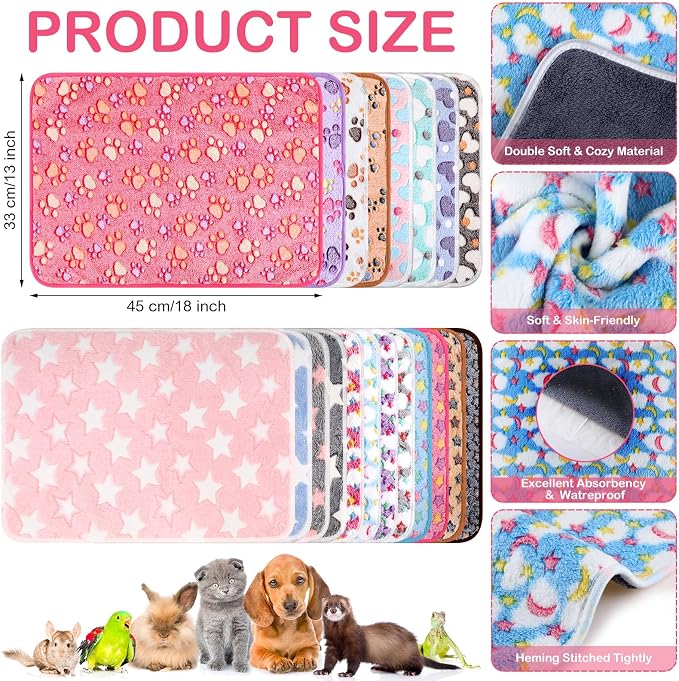 Newwiee 20 Pcs Waterproof Small Pet Fleece Blanket Bulk Washable Small Animal Cage Bedding Guinea Pig Puppy Dog Cat Pee Pad Liner Accessories(Assorted,18 x 13 Inch) - Image 2