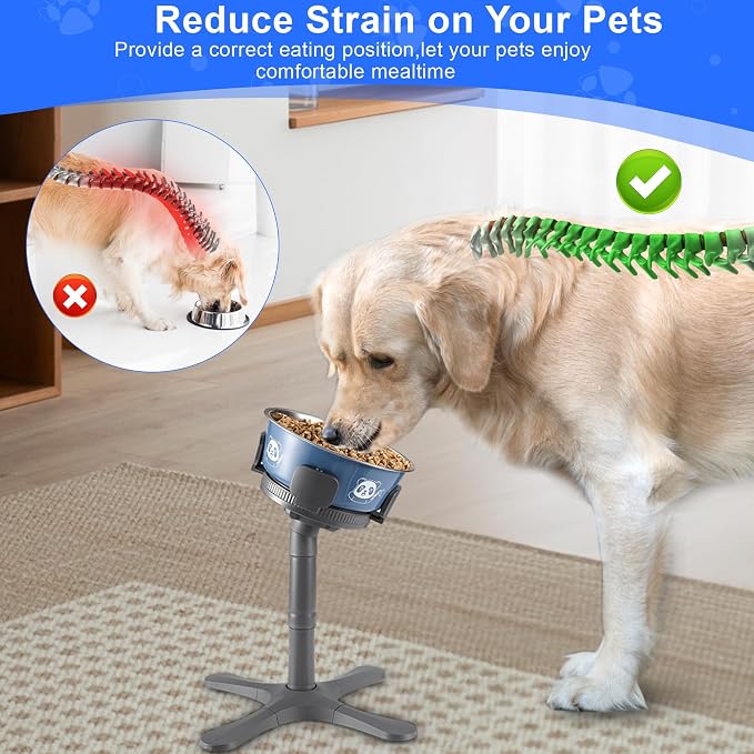 Dog Bowls,Elevated Adjustable Dog Bowl Stand with 3 Heights & Tilted Feeding Design, Raised Stand Compatible with Medium & Large Breeds(1 Pack) Grey - Image 3