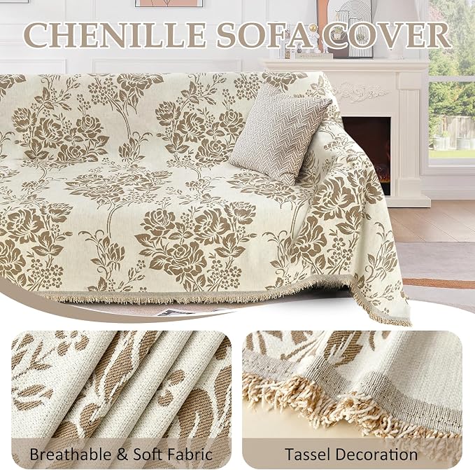 1OO% Waterproof Sectional Couch Covers for Dogs L Shaped Corner Sofa Cover Washable Chenille Sofa Slipcovers Blanket Modern Jacquard Pet Furniture Protector (91"x252", Khaki & Ivory White) - Image 6