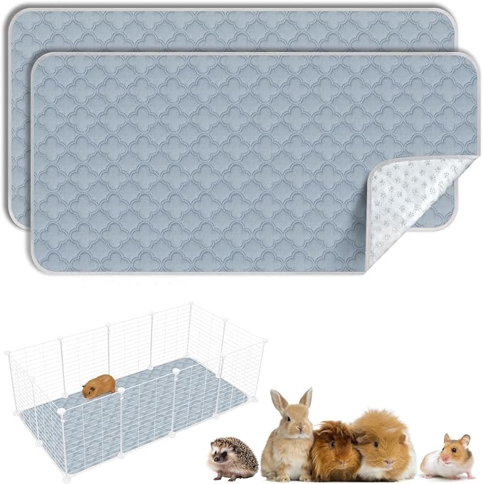 FunFurry Washable Guinea Pig Cage Liner - 2 Pack Reusable Washable Pee Pads，Waterproof Guinea Pig Bedding for Small Animal - Rabbit Bunny Hamster Puppy (Light Grey, 24" X 47" - 2 Pack) by FUNUPFURRYLIFE