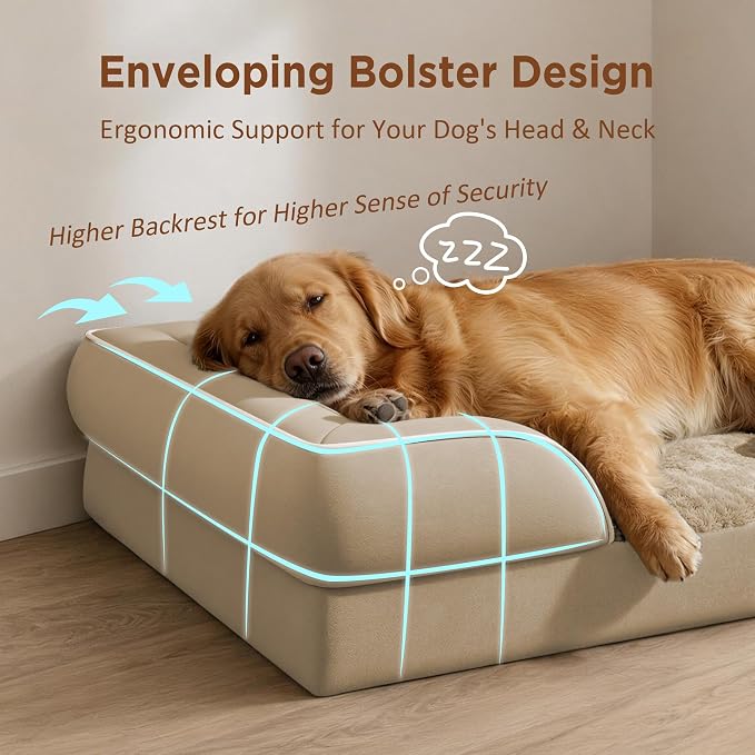 Comfort Expression Orthopedic Dog Bed for Extra Large Dogs with Bolster | Waterproof Dog Couch Bed with Washable Cover & Non-Slip Bottom, Supportive Egg Crate Foam XL Pet Bed, 45x35 Inch - Image 3