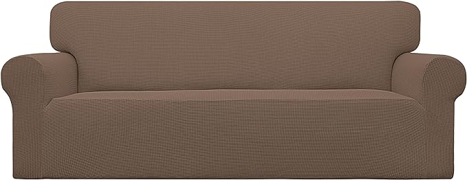 Easy-Going Stretch Couch Covers for Sofa Washable Large Brown | 1-Piece Sofa Covers for 3 Cushion Couch Furniture Protector Couch Slipcover Soft with Bottom for Kids Pets by Easy-Going