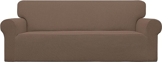 Easy-Going Stretch Couch Covers for Sofa Washable Large Brown | 1-Piece Sofa Covers for 3 Cushion Couch Furniture Protector Couch Slipcover Soft with Bottom for Kids Pets by Easy-Going