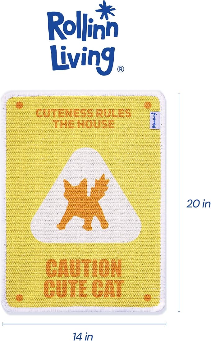 Wall Mounted Sisal Cat Scratcher Mat, Cat Scratch Pad, Natural Sisal Scratcher for Couch, Space Saving Cat Scratching Mat for Indoor Cats (Caution Cute Sign, Medium) - Image 4