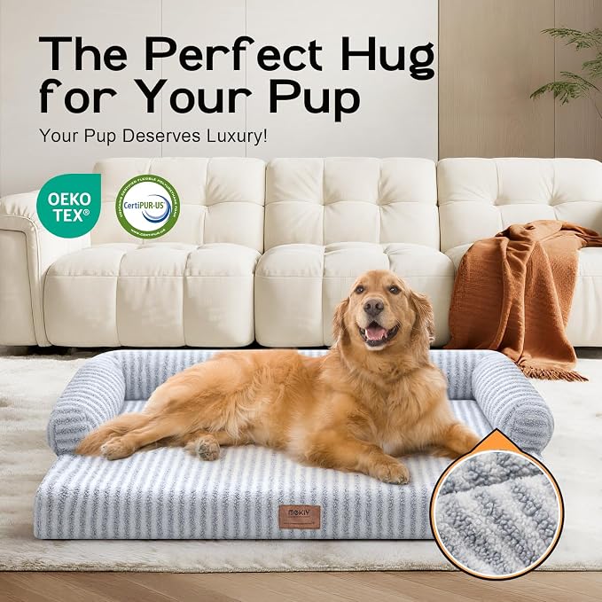 MEKIY Orthopedic XL Dog Bed with Bolster for Extra Large Size Dogs | Pillow Support for Neck Relief, Egg Crate Foam, Skin-Friendly Surface, Waterproof Liner, Anti-Slip Bottom, 42 x 30 Inch - Image 7