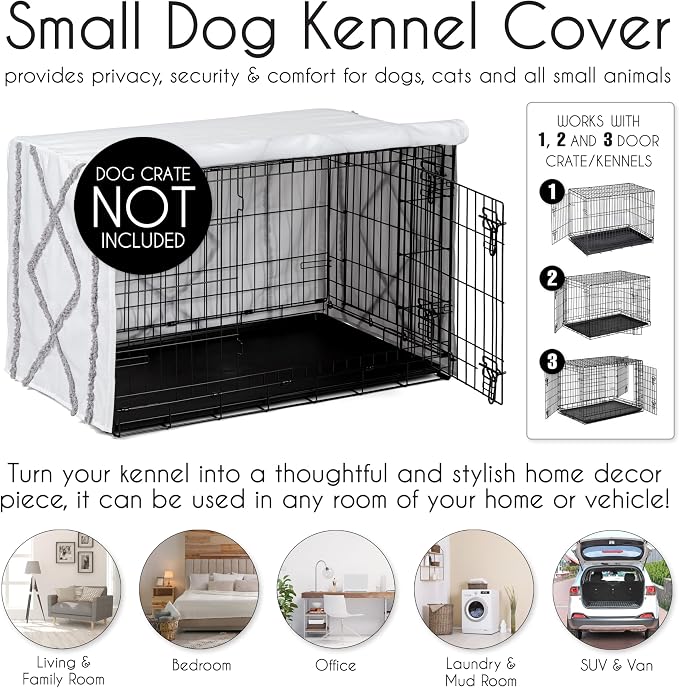 Sweet Jojo Designs 30in. Small/Medium Dog Crate Cover (Grey Boho Modern Tuft) Pet Cage, Kennel Covers (Bohemian, Farmhouse, Shabby Chic, Designer, Neutral, Elegant, Minimalist, Gray Tufted Cotton) - Image 4