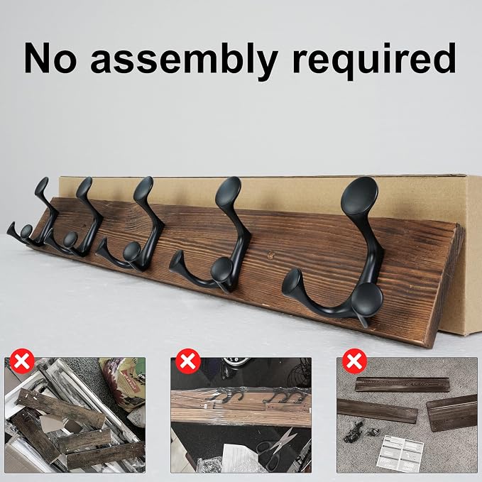 SKOLOO 30-Inch Wood Coat Rack Wall Mount with 5 Triple Hooks - Ideal for Family Entrances, Classrooms, and Pet Supplies Storage - Perfect Coat Hooks for Wall,Charred Golden Brown - Image 4
