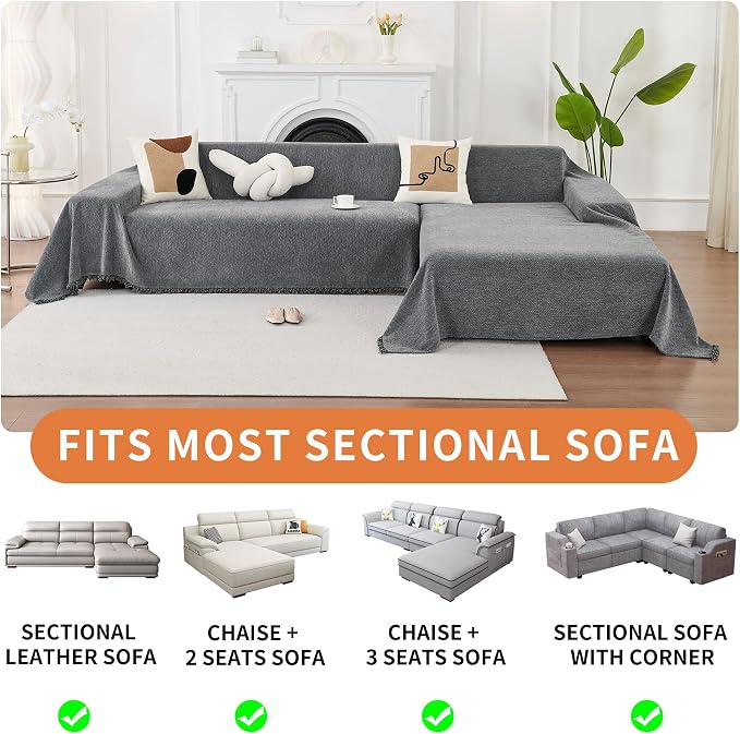 HAOMAIJIA Sectional Couch Covers L Shape 2 Pieces Washable L Shaped Couch Covers for Sectional Sofa Non Slip Couch Cover Blanket for Dogs Pet Friendly Furniture Protector (Grey, 71"x118" + 91"x134") - Image 5