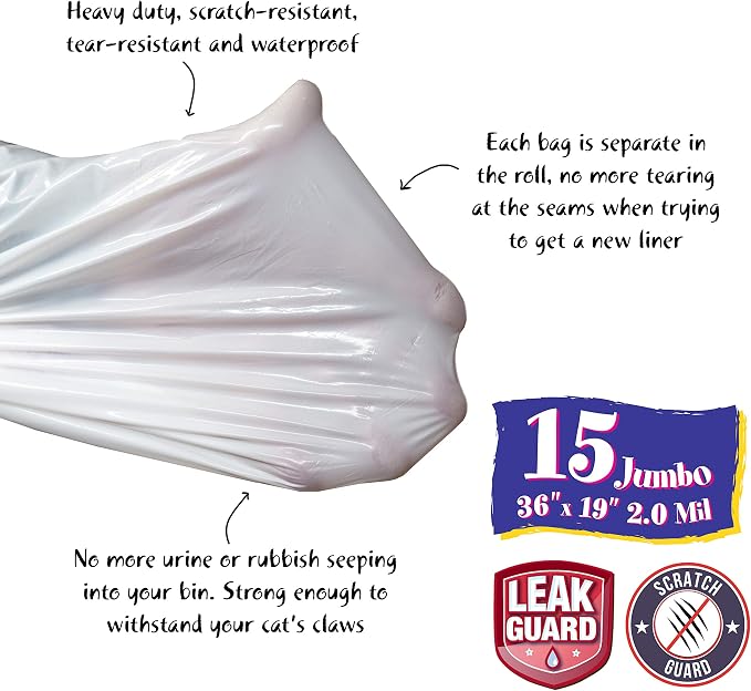 15 Count Fresh Kitty Litter Box Liners Super Thick, Durable, Easy Clean Up Jumbo Drawstring Scented Litter Pan Box Liners, Bags for Pet Cats - Image 2