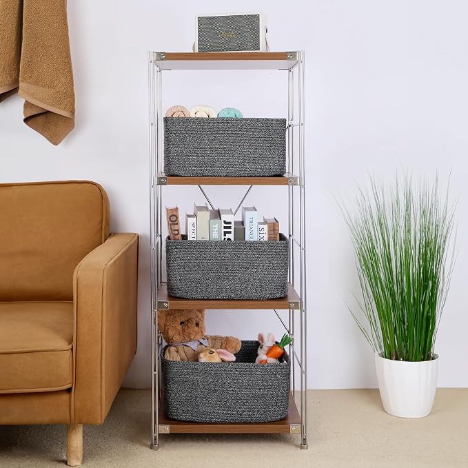 MiniArk Large Storage Baskets for Shelves, 17 x 13 x 7.5” Closet Organizers Bins for Clothes Blanket Towels, Baby Nursery, Toy Baskets Box, Woven Rope Baskets, 3 Packs Dark Gray - Image 4
