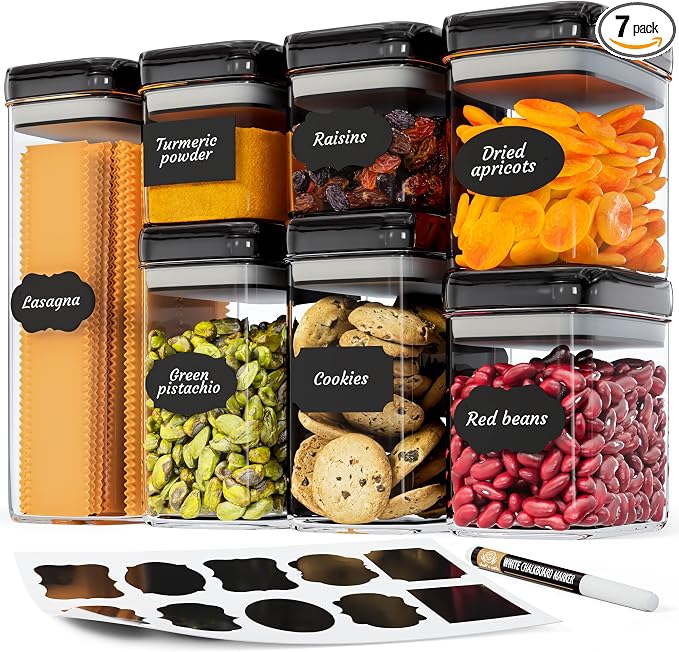 Chef's Path Airtight Food Storage Containers Set for Home Organization - 7 Piece Largest Flip Lock Set w/more Capacity - BPA Free Plastic Dry Food Storage Containers with Lids by ChefsPath