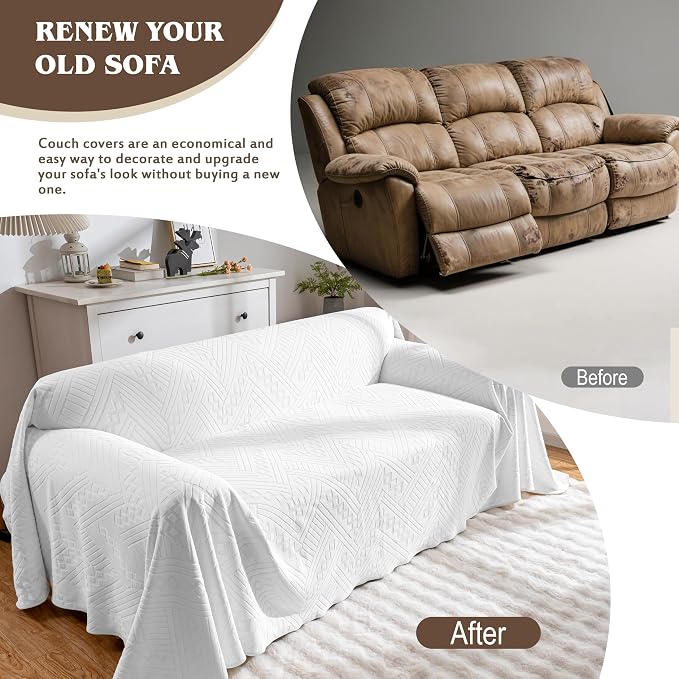 Waterproof Couch Cover for Sofa, Reversible Sofa Slipcovers for Dogs and Cats, Pet-Friendly, Anti-Slip and Washable, with 3 Cushions (71×134in, White) - Image 4