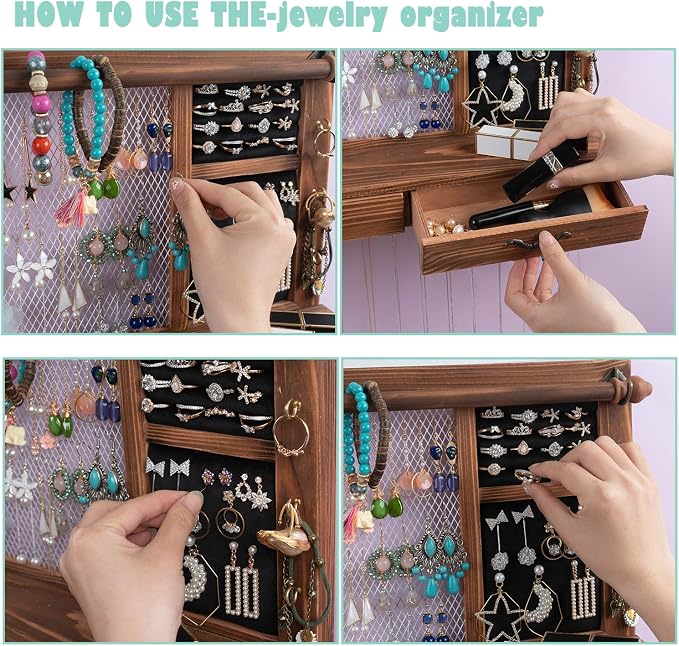 Jewelry Wall Organizer Wall Mounted | Jewelry Hanger Display Rack with Drawers for Earring/Stud/Ring/Necklace/Bracelets Accessories Bangles Holder Girls Gift - Image 4