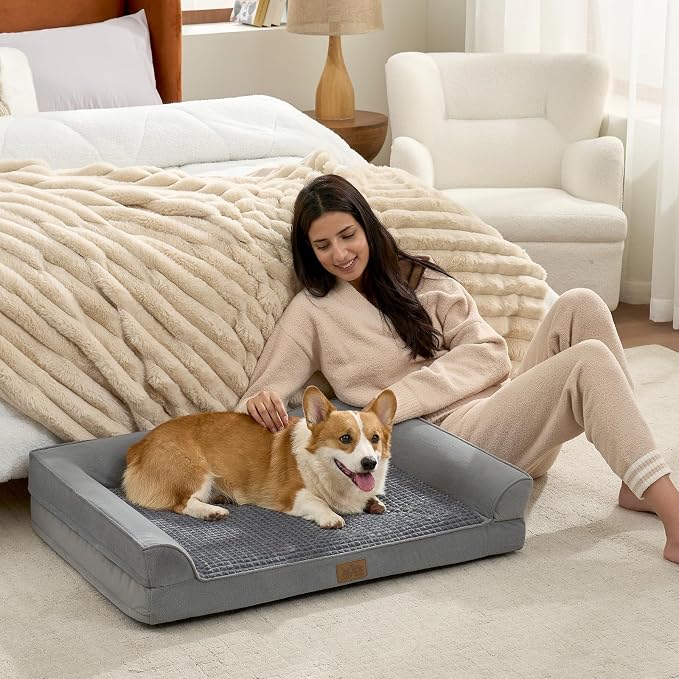 COZY KISS Orthopedic Large Dog Beds, Bolster Pet Couch with Waterproof Lining, Egg Crate Foam Sofa for Pets Up to 65 lbs, U-Shaped, 36x27x6.5 inch, Grey - Image 6
