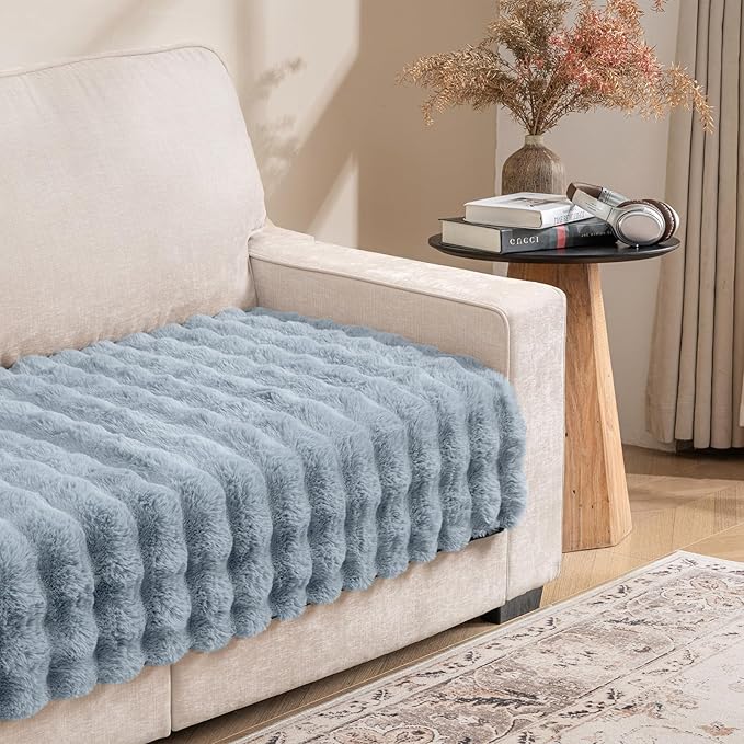 Dogs/Cats Bed Mats, Dog Pad Washable Removable Couch Cover with Anti-Slip Back, Plush Long Fur Mat, Perfect for Small, Medium and Large Dogs.(Light Gray-Bubble, 30"x53") by SNUGGLESINTO