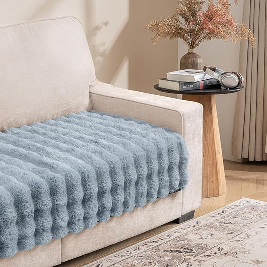 Dogs/Cats Bed Mats, Dog Pad Washable Removable Couch Cover with Anti-Slip Back, Plush Long Fur Mat, Perfect for Small, Medium and Large Dogs.(Light Gray-Bubble, 30"x90") by SNUGGLESINTO