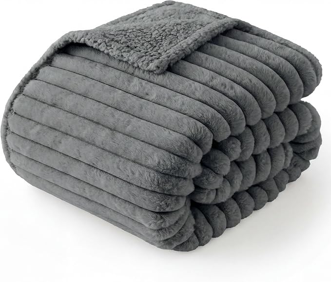 Bedsure ComfyFleece™ Waterproof Dog Blankets for Medium Dogs 30"x40" | Soft Plush Puppy Cat Blanket, Washable Corduroy Fleece,Cozy Calming Reversible Furniture Protector Indoor for Pet, Warm Grey by Unknown
